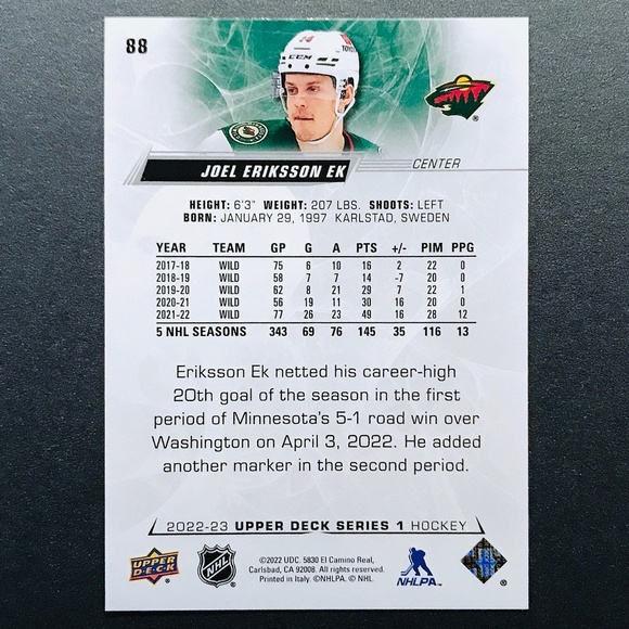 Joel Eriksson Ek - 2022-23 Upper Deck #88 - Picture 2 of 2